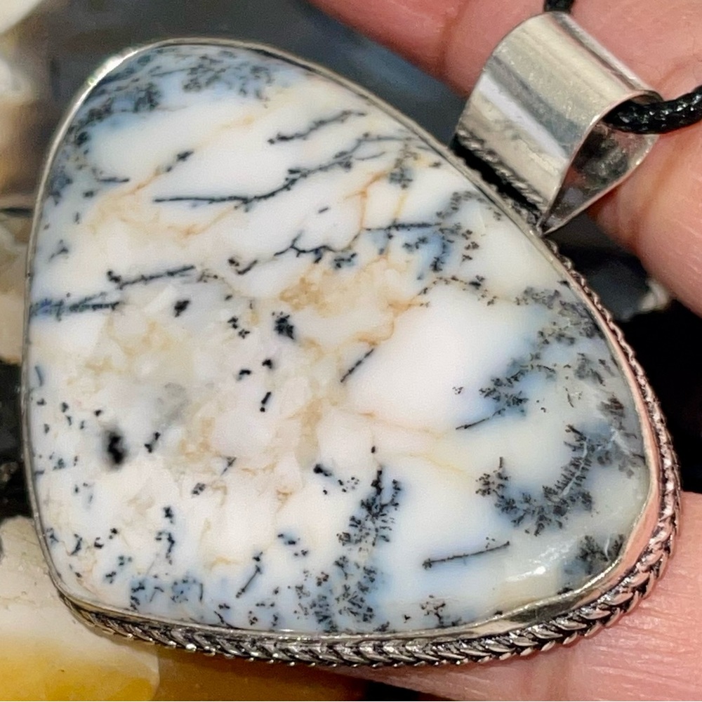 Black & White Dendritic Agate Pendant 2”